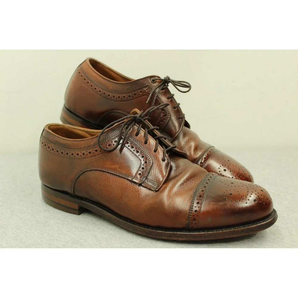 Johnston & Murphy Shoes Mens 8 Brown‎ Cap Toe Oxford Brogue Dress 24-8130